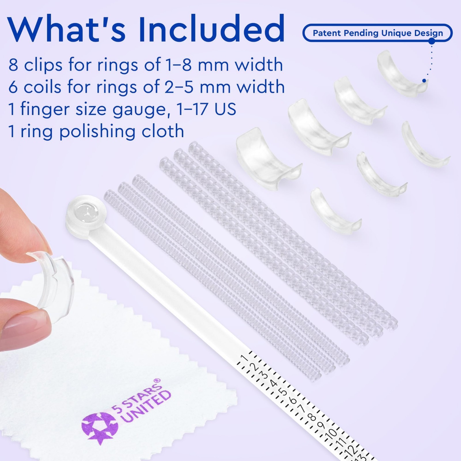 Adjustable Ring Sizers – 8 Clip & 6 Coil Adjusters, Finger Size Gauge 1-17 USA