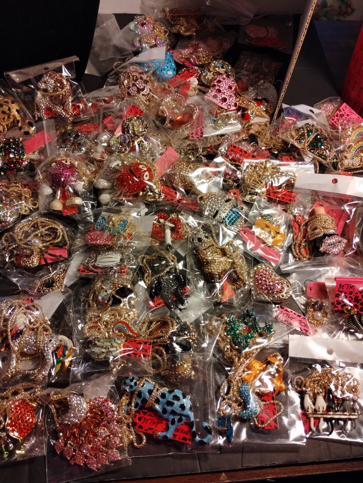 BETSEY JOHNSON Rhinestone novelty pendant necklaces/ Pins Wholesale lot Of 25