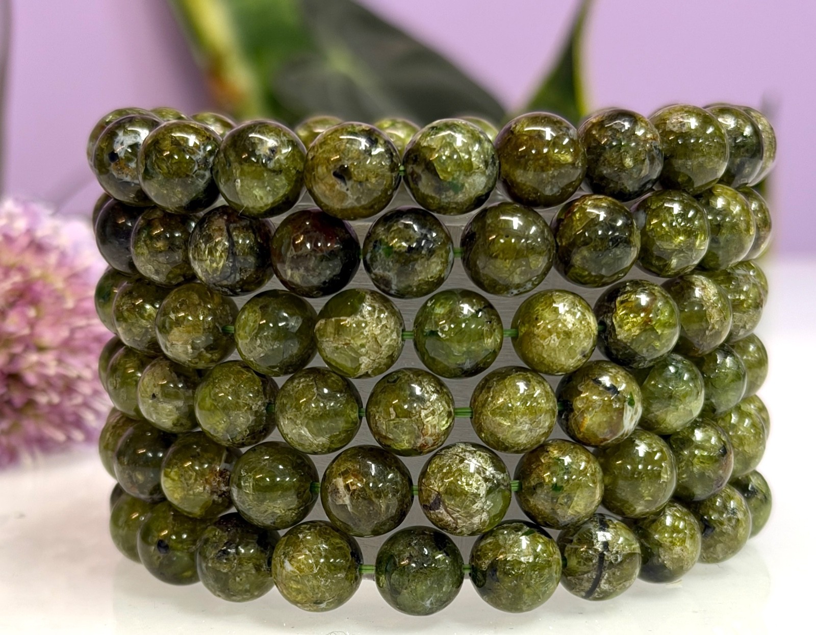 Wholesale 3 Pcs Natural Peridot 9-10mm Crystal Healing Stretch Bracelet 8”