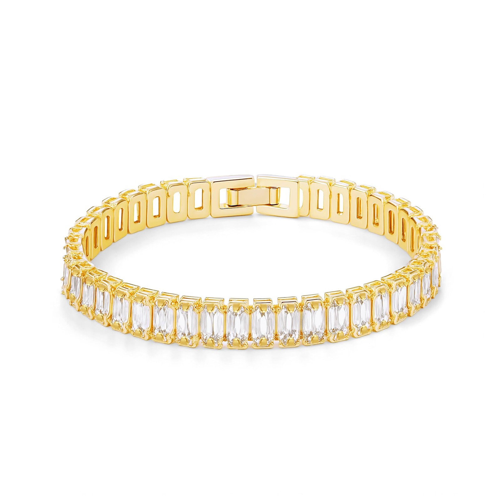 14K Gold Plated Tennis Bracelet for Women – Classic CZ Link Design, Fits 6.0″…