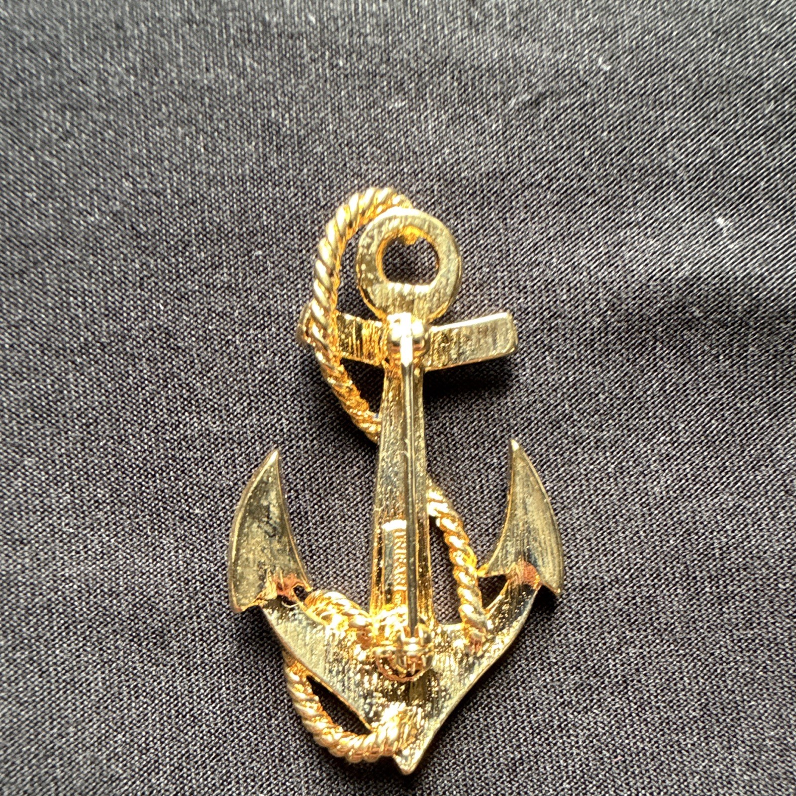 Vintage Trifari Signed Blue Enamel Anchor Nautical Gold Tone Brooch Pin