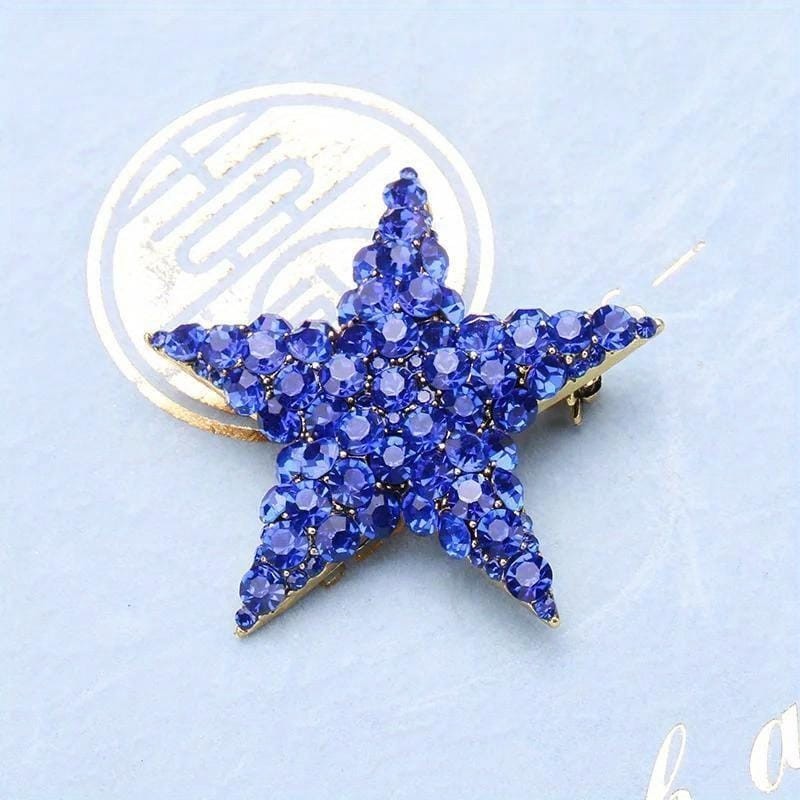 3PCS Star Brooch Pin Set Red White Blue Crystal Look Lapel Pin Unisex Clothing