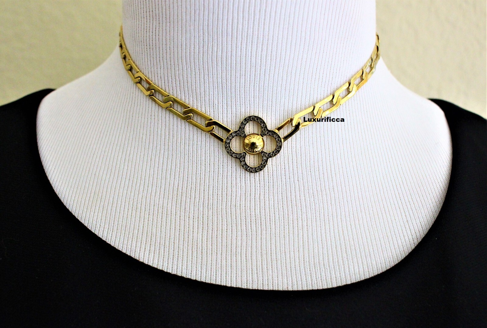 5 DAYS SALE AUTH. Vintage LOUIS VUITTON Gold Plated Crystal Choker/Bracelet