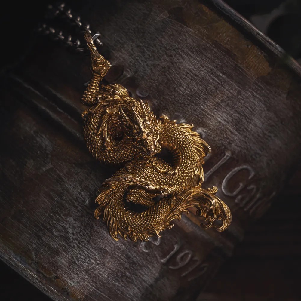 Dragon Pendant Necklace for Men Cool Gothic Punk Brass Dragon Head Animal