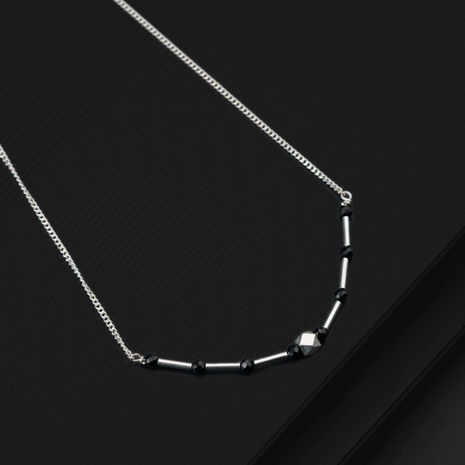16″to30″925 sterling silver black beaded chain and silver ball mangalsutra ms119