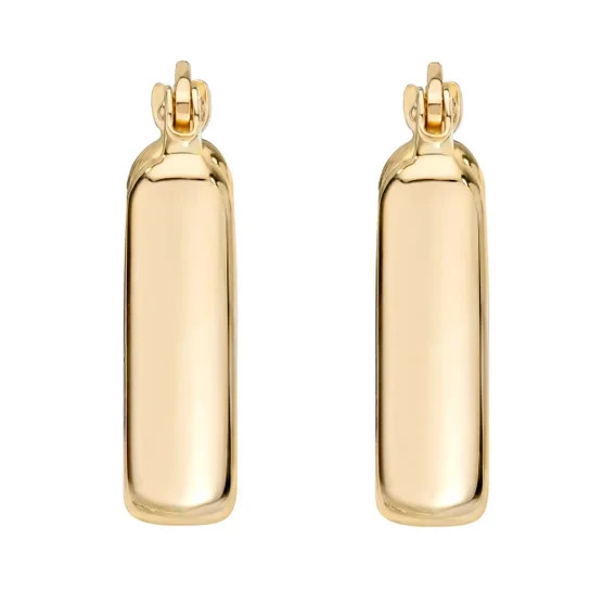 14K Yellow Gold Square Hoop Earrings High Polish Snap Post