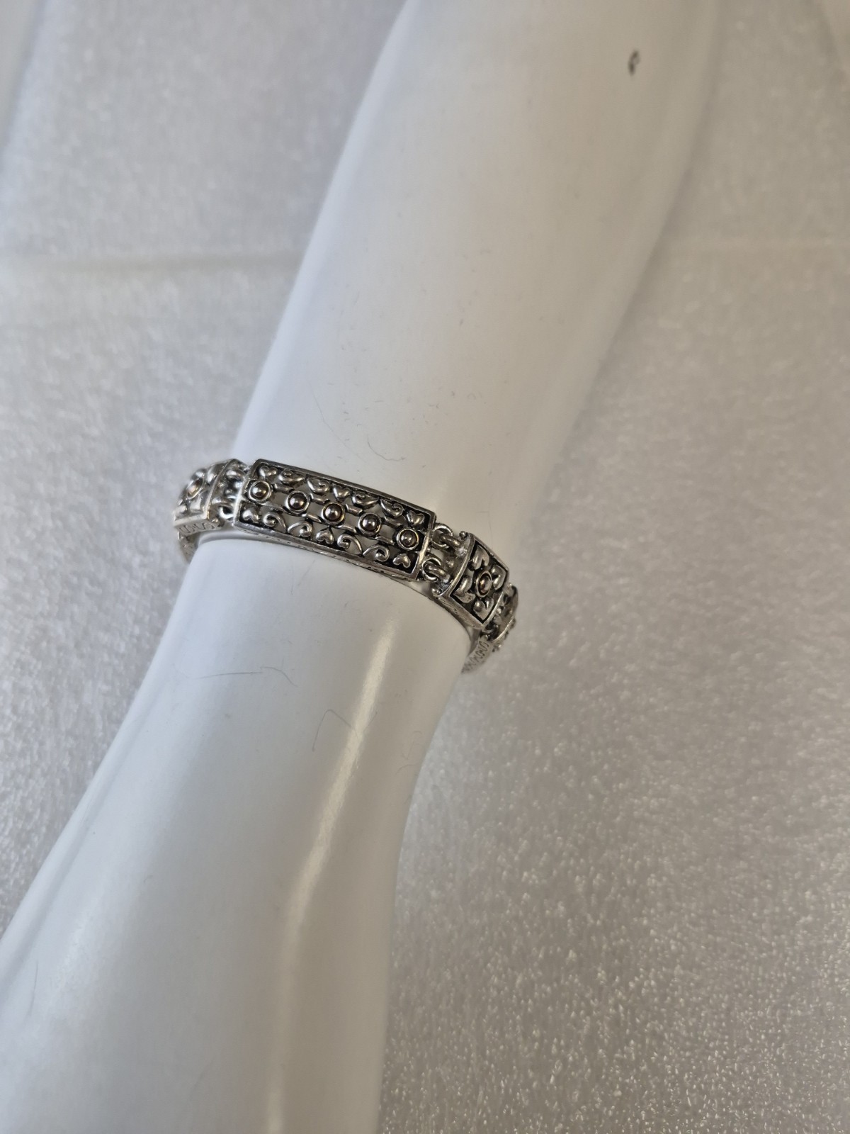 Silver Tone Filigree Magnetic Closure Bracelet Vintage Ornate Metal Jewelry
