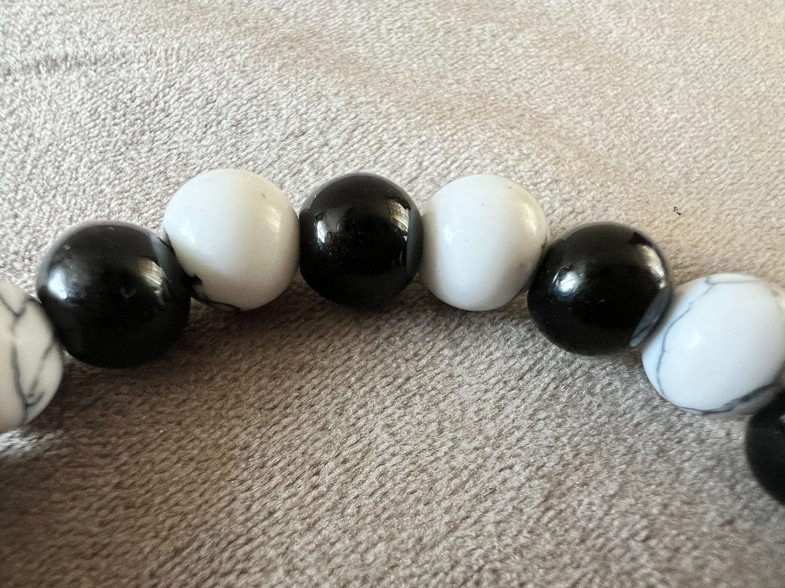 handmade women marble black & white stone bracelet elastic stretchy