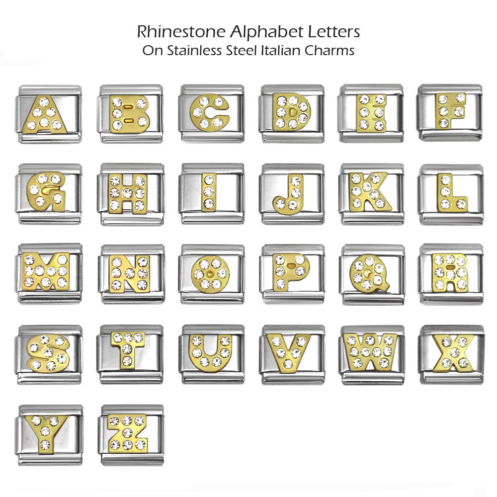 Italian charms Letters Rhinestone Alphabet 9mm Stainless Steel Bracelet Charm