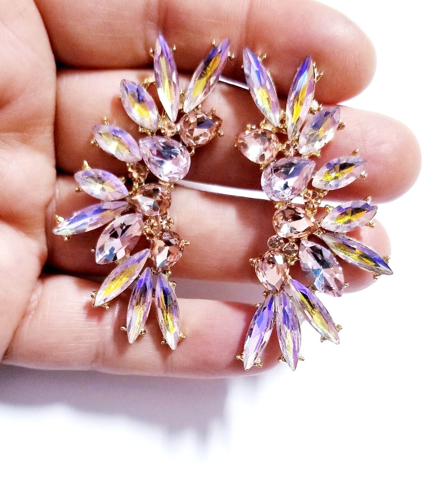 Chandelier Rhinestone Crystal Pageant Bridal Earrings Pink Drop Dangle 2.2 Inch