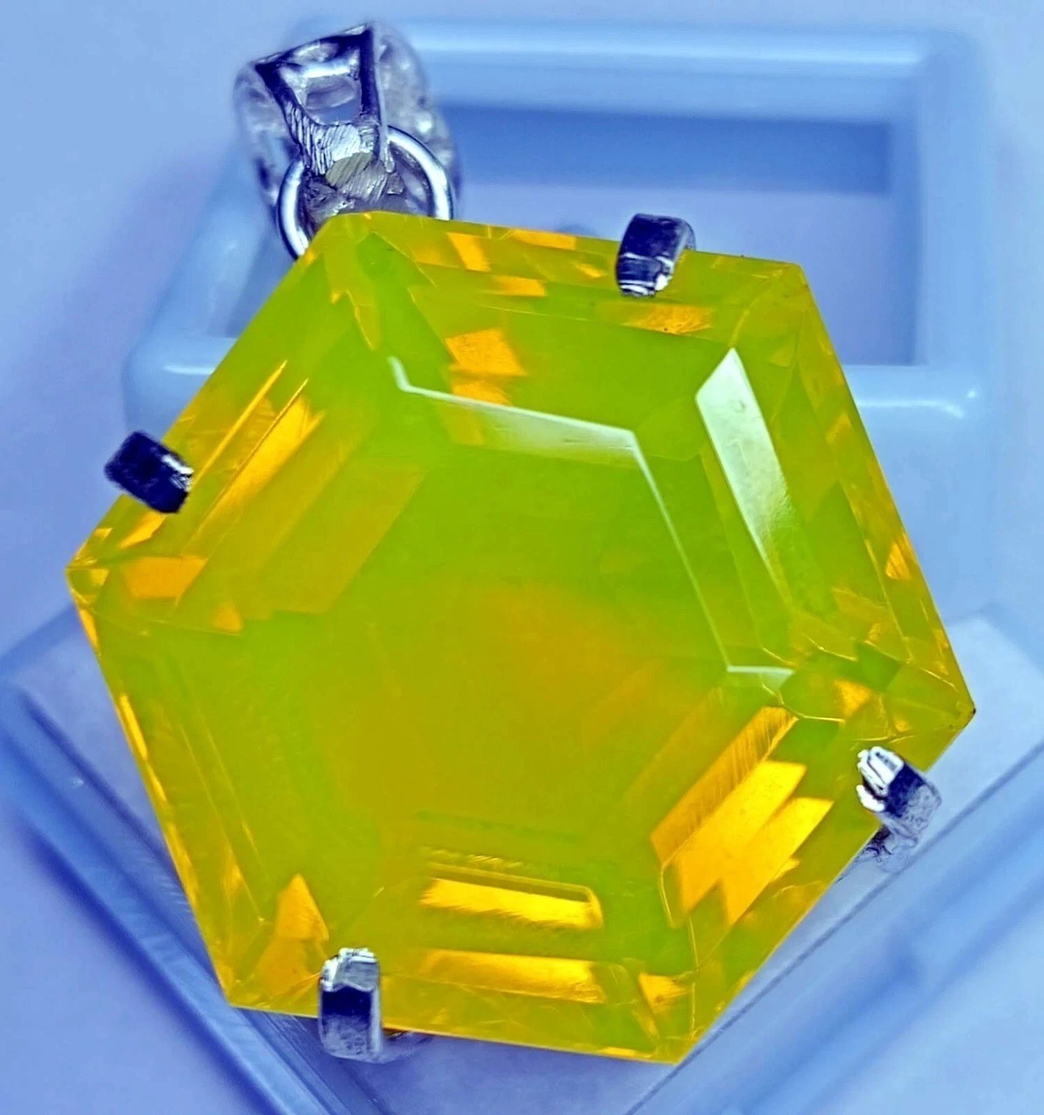 Neon Yellow Opal Hexagon Cut 100.10 Ct Locket Natural Gemstone Certified