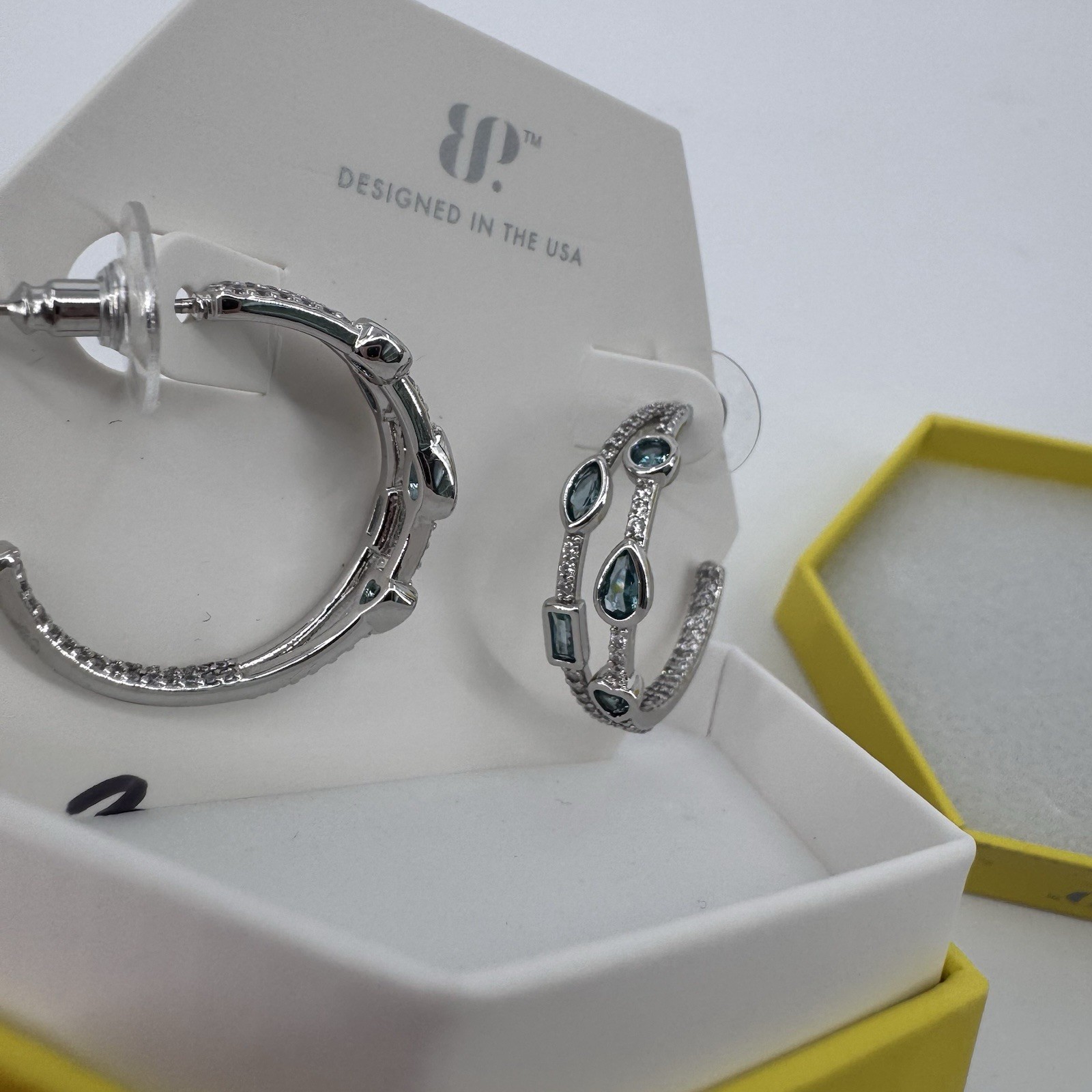 BP Bomb Party OG Earrings The Elara Hoops Paraiba Tourmaline Rhodium Plating