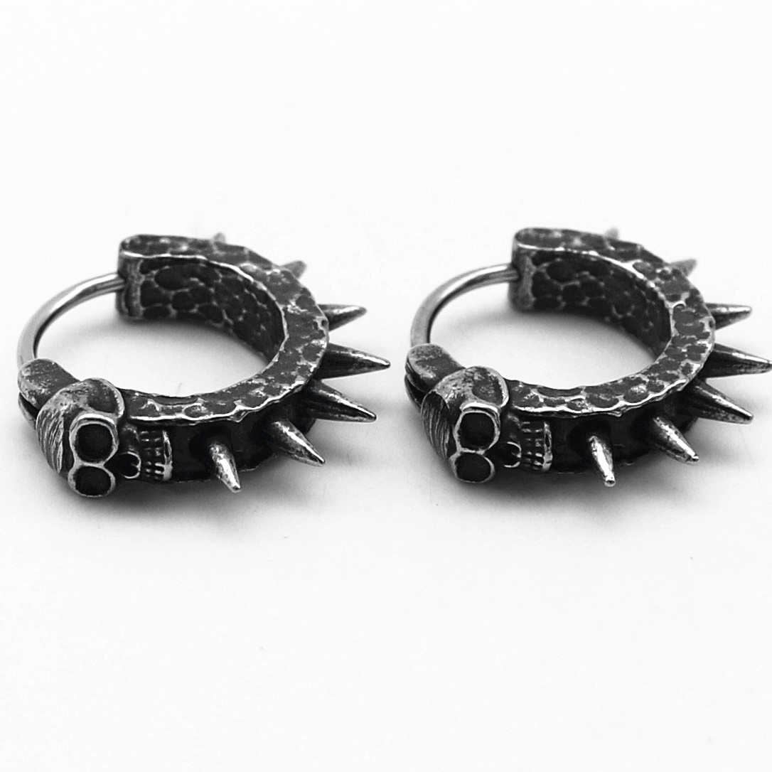 Punk Skull Long Tassel 316L Stainless Steel Earrings-Vintage Gothic Easy-Clasp