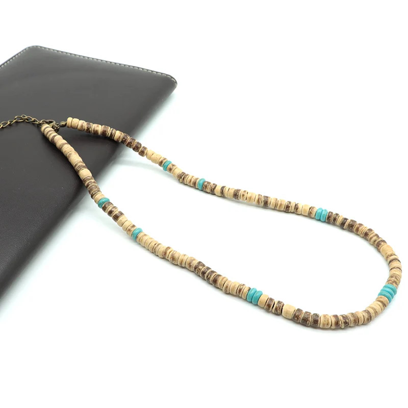 Natural Coconut Wood Necklace 19 Inch Round Bead Rope Chain Men Jewelry