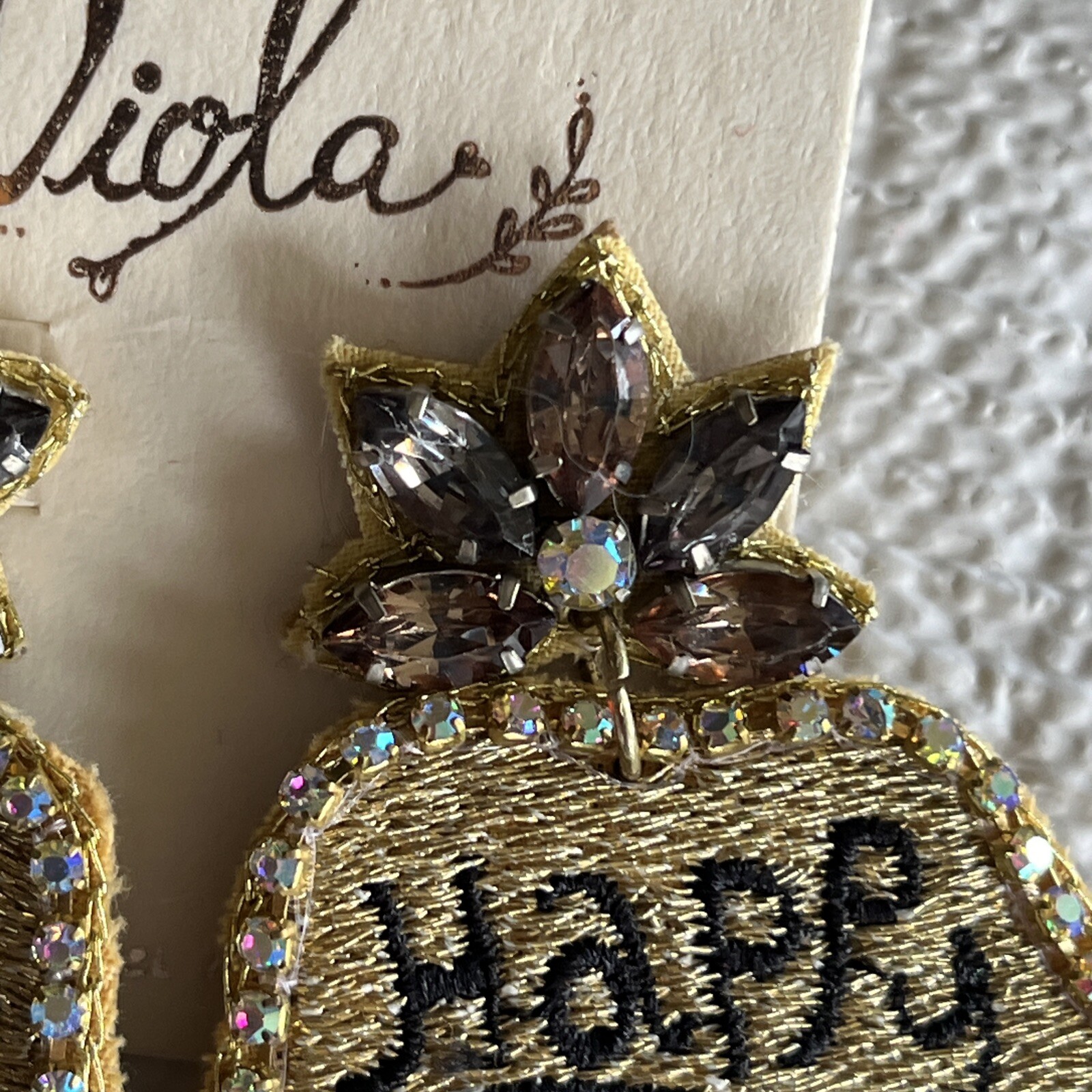 Happy New Year Themed Embroidered Dangle Earrings Jewelry
