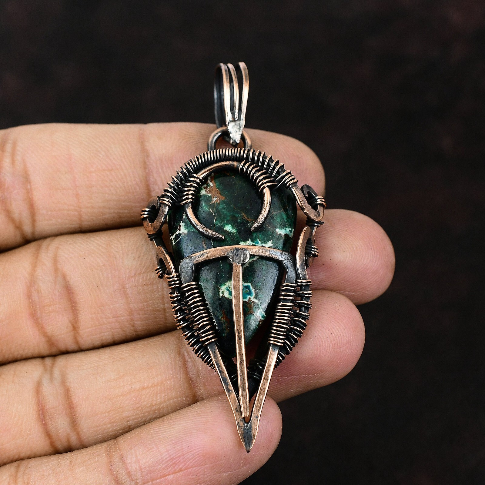 Cuprite Chrysocolla Jewelry Copper Birthday Gift Wire Wrapped Pendant 2.64″