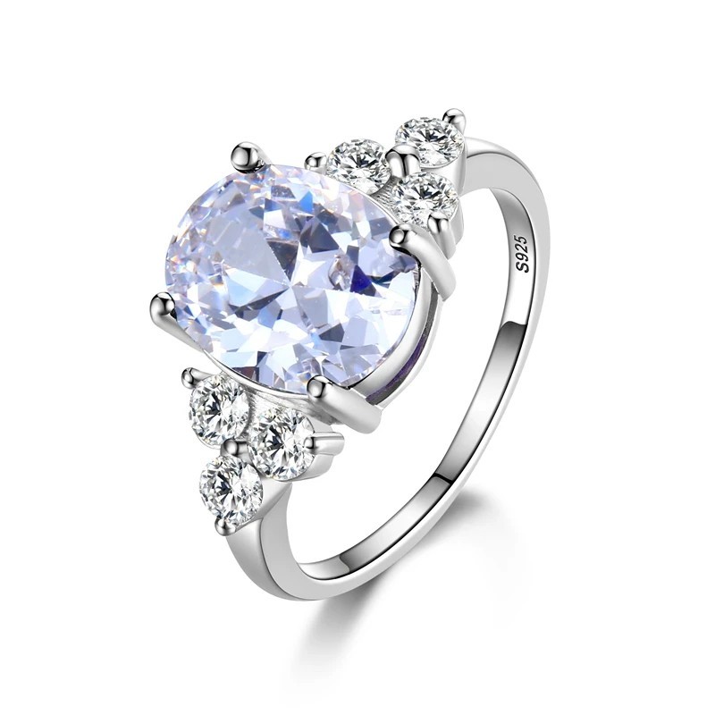 Sterling 925 Silver Women Ring Oval Zircon Engagement , Anniversary, Gift