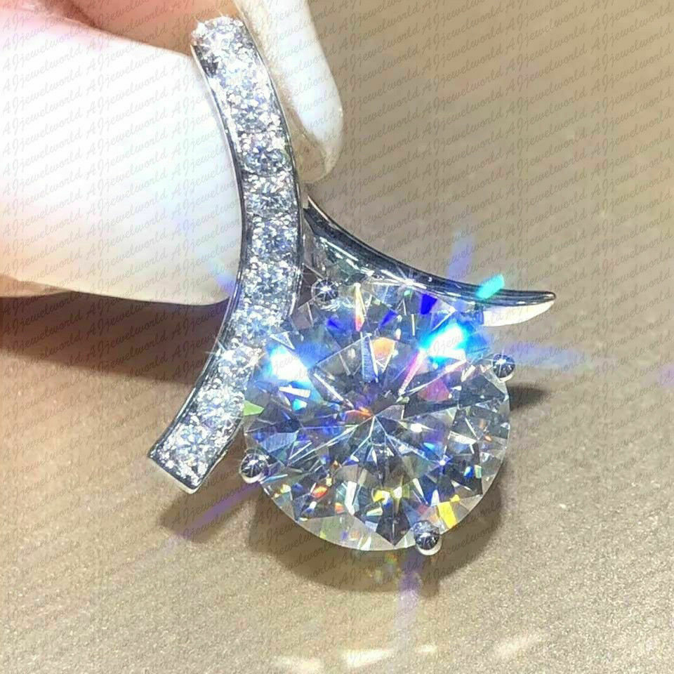 2.15Ct ROUND CUT WHITE MOISSANITE PENDANT PRONG SET 14K WHITE GOLD