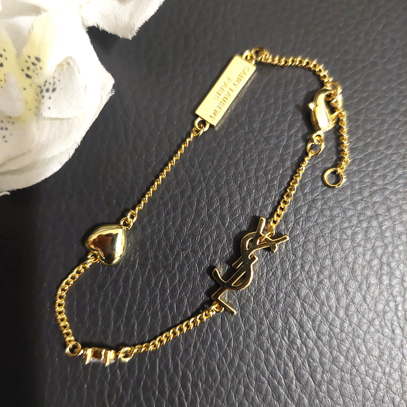 YSL Saint Laurent Heart Logo Charm Bracelet