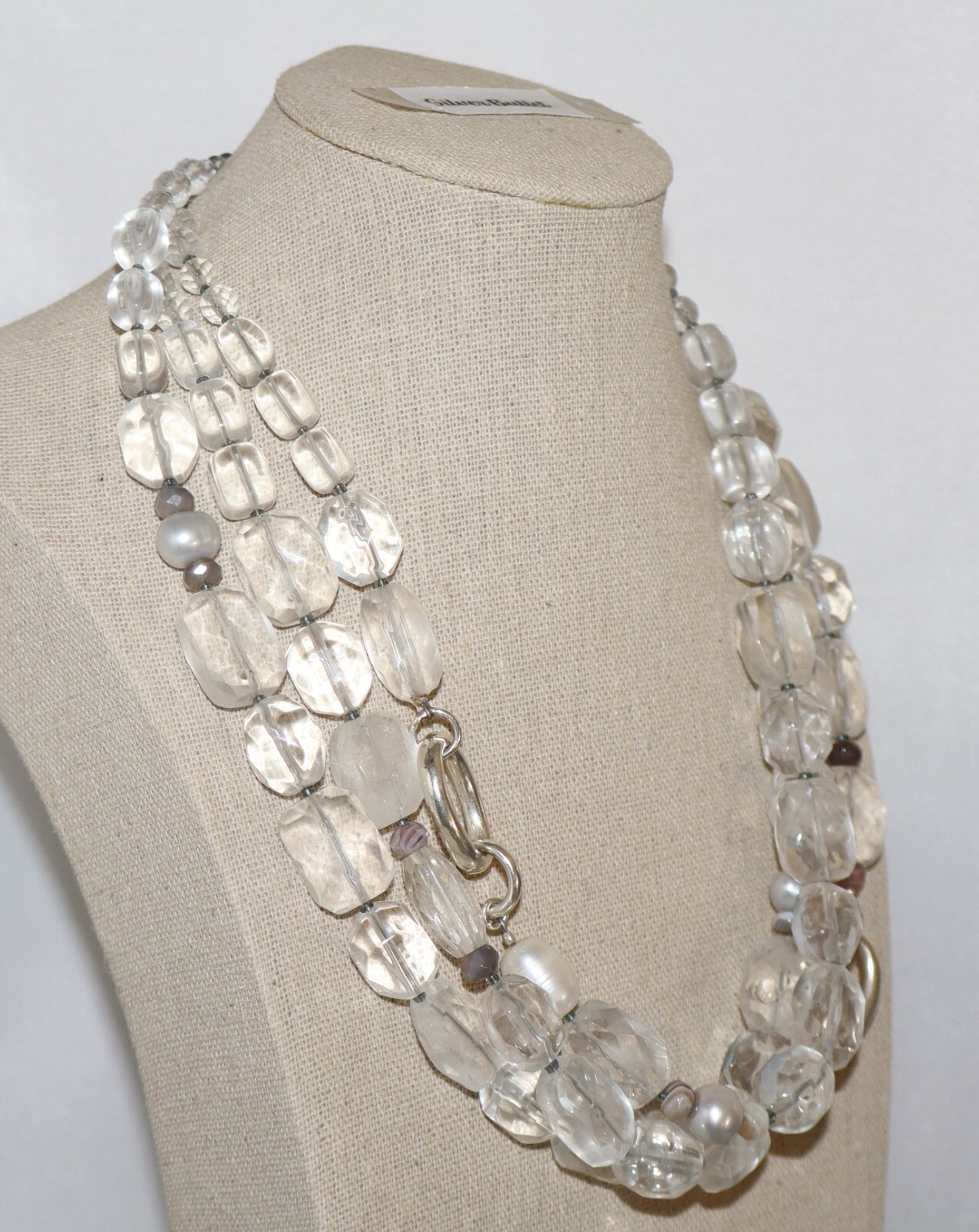 Silpada Sterling Silver 3 Strand Quartz, Pearl Agate “White Heat” Necklace N1789