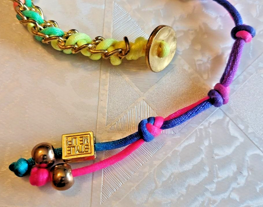 Colorful Woven Chain Bracelet Neon Rope Gold Tone Adjustable Boho Jewelry Gift