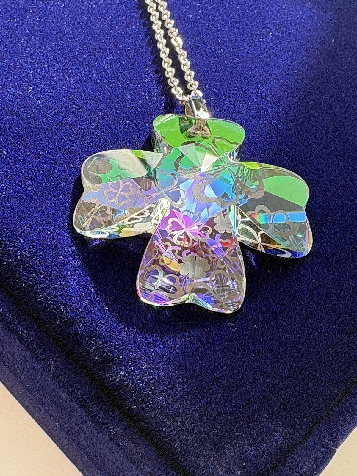 Clover Crystal Pendant Necklace- Vitrail Green Preciosa Bohemian Crystal