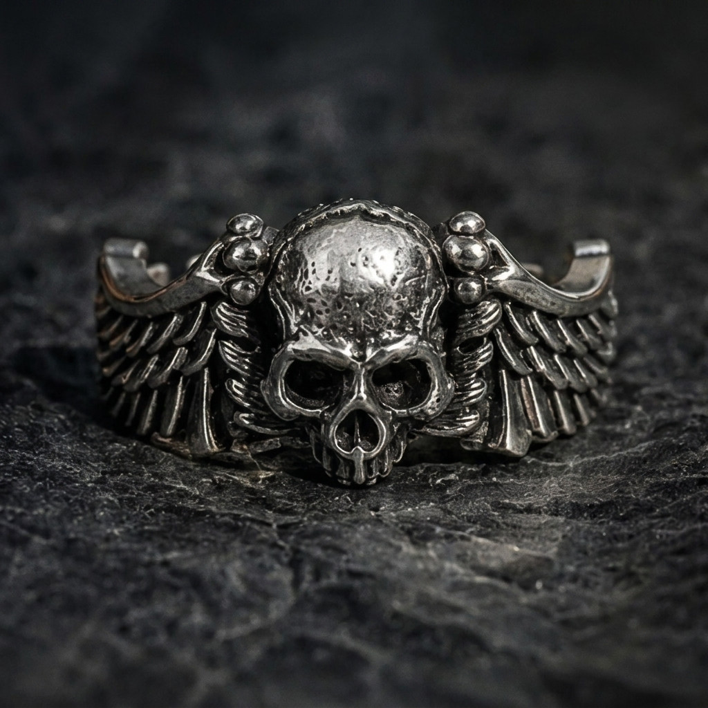 Skull Wings Biker Ring Men Women Gothic Punk Open Adjustable Band