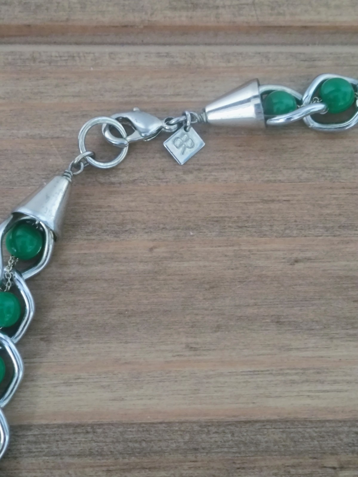 Vintage Banana Republic Green Beads Wrapped With Silver Tone Metal