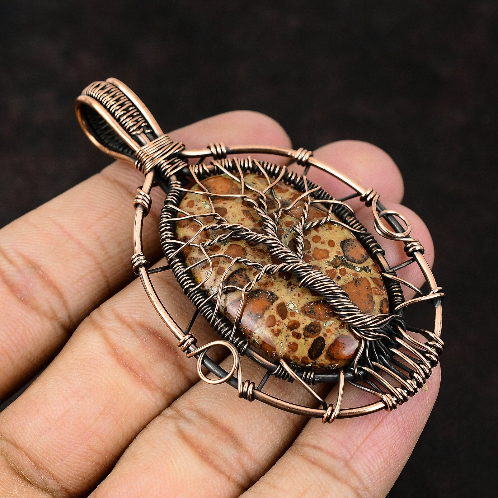 Asteroid Jasper Copper Gift Wire Wrapped Tree Of Life Pendant 2.99″