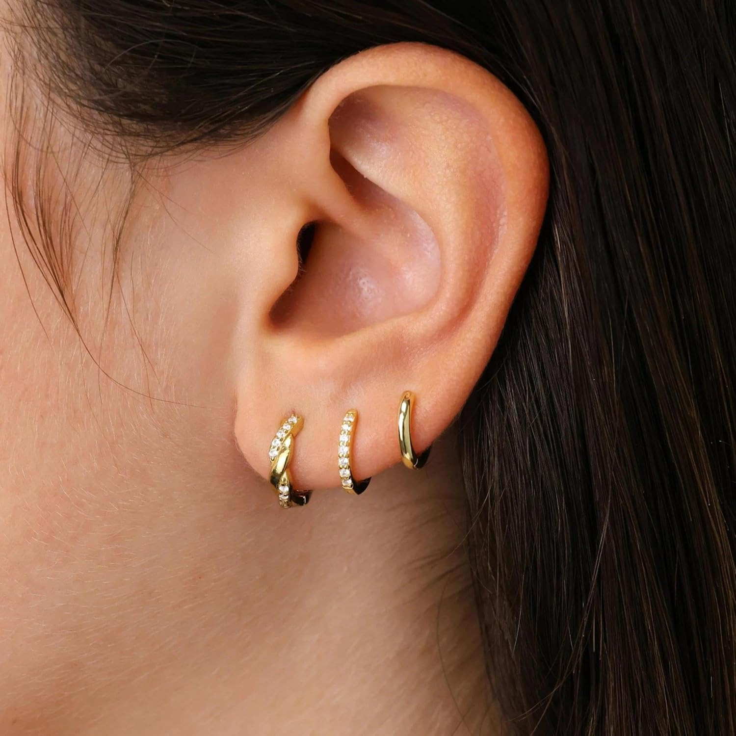 14K Gold Plated Huggie Hoop Earrings for Women, Small Sterling Silver Earring Se
