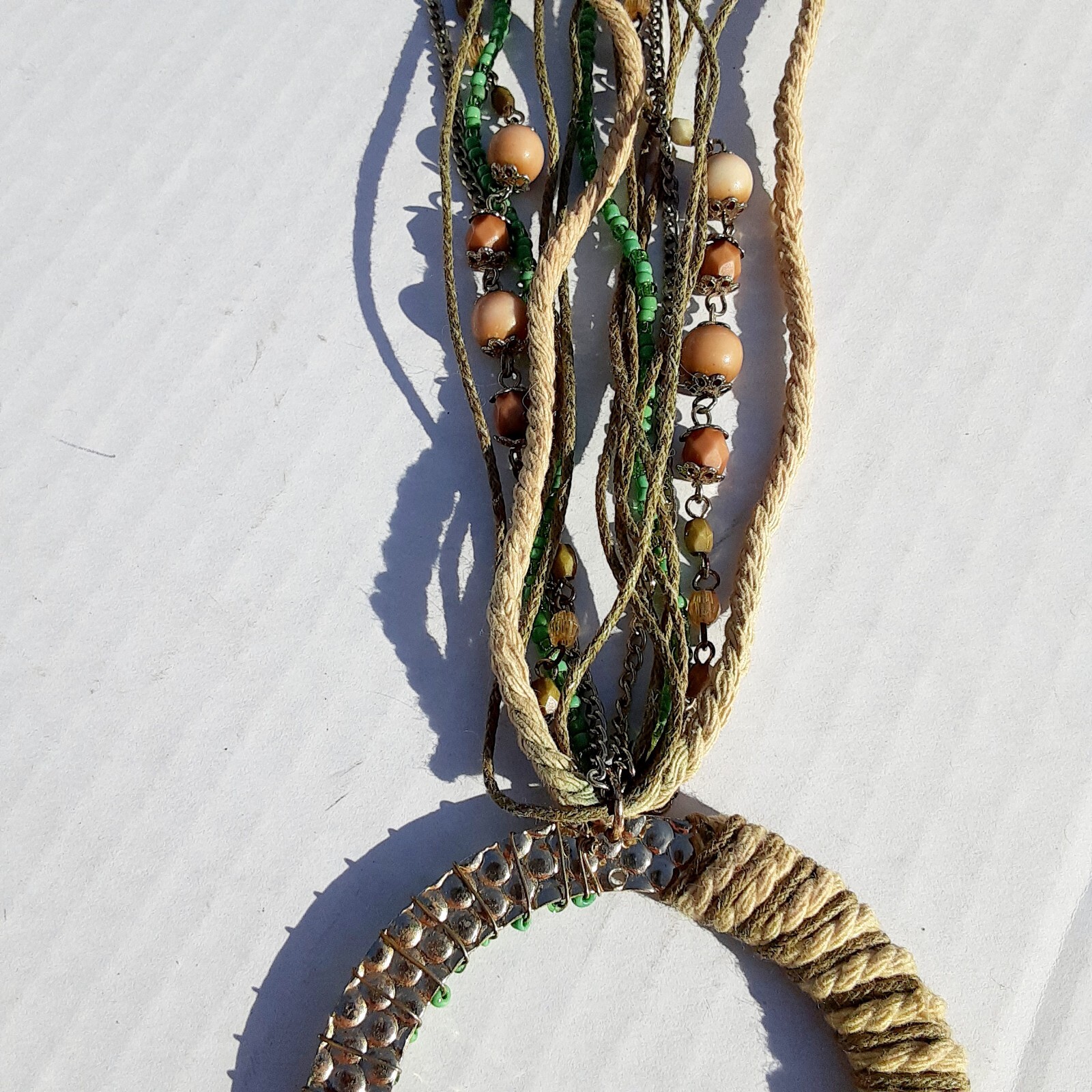 Boho Jewelry Necklace Wire Wrapped Pendant Layered Wood Unique Rare