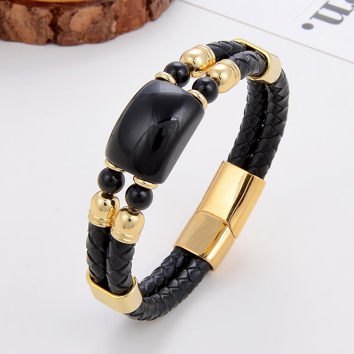 6 Style Natural Stone Bracelet Women Stainless Steel Magnetic Clasp Leather