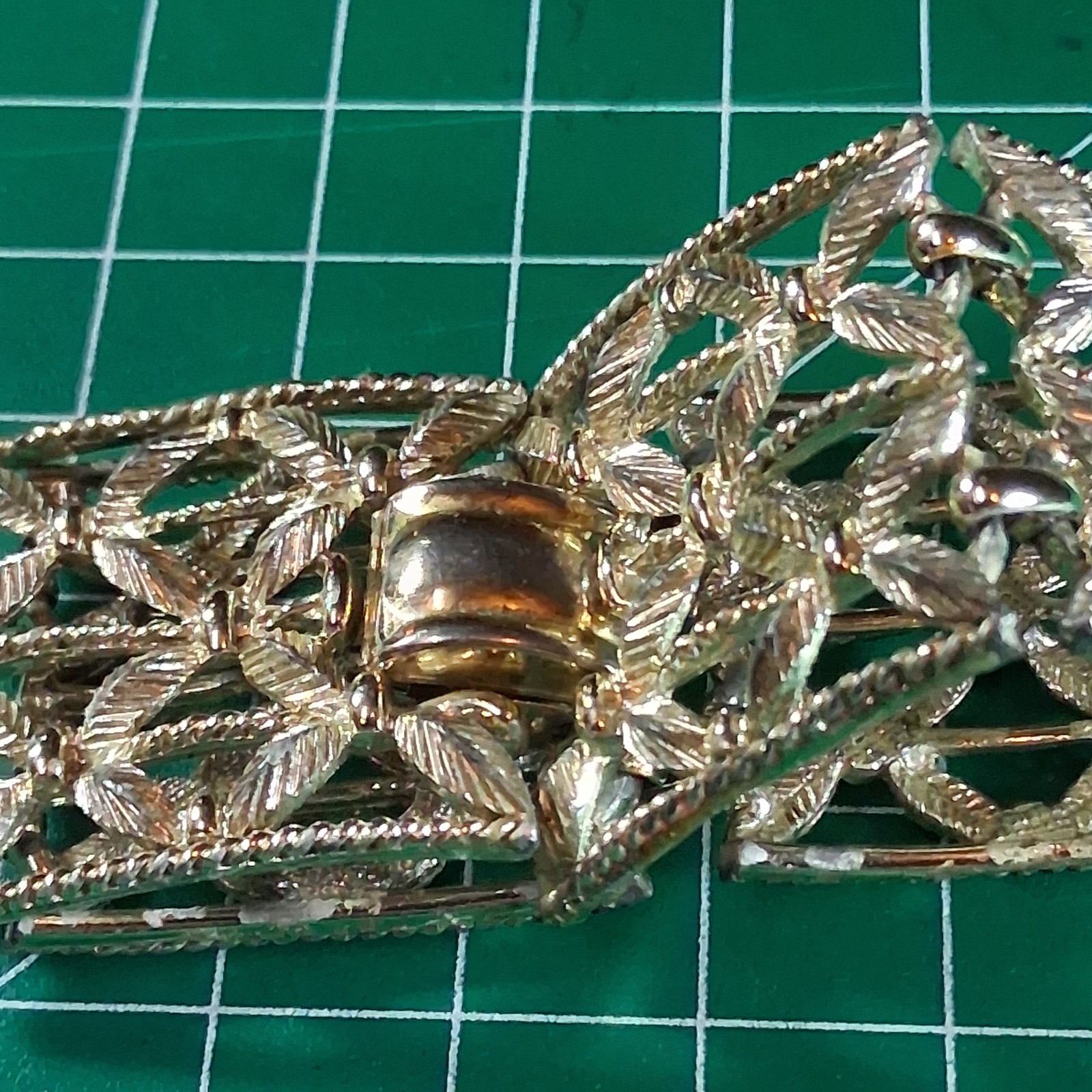 Vintage Cora Silver Tone Wide Band Floral Design Fold Over Clasp Bracelet