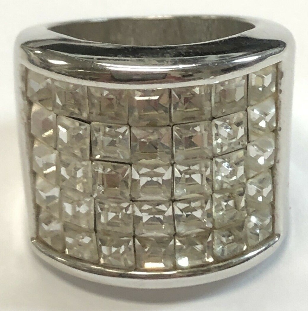Silver Tone Invisible Setting Clear Rhinestone Ring Size 5 1/2