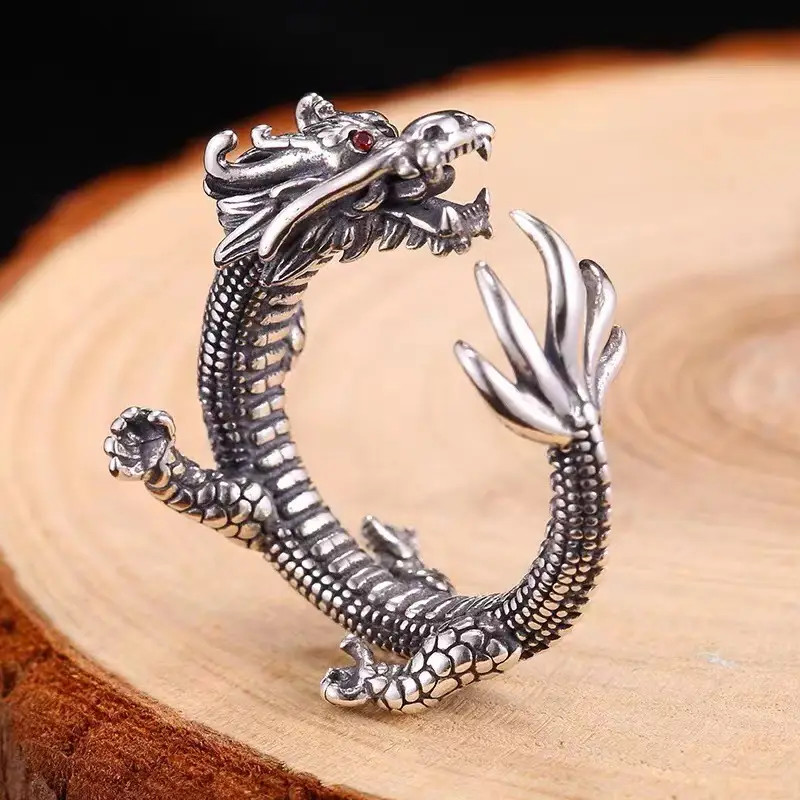 Dragon Intricate Open Ring Gothic Antique Finish Jewelry Adjustable Resizable