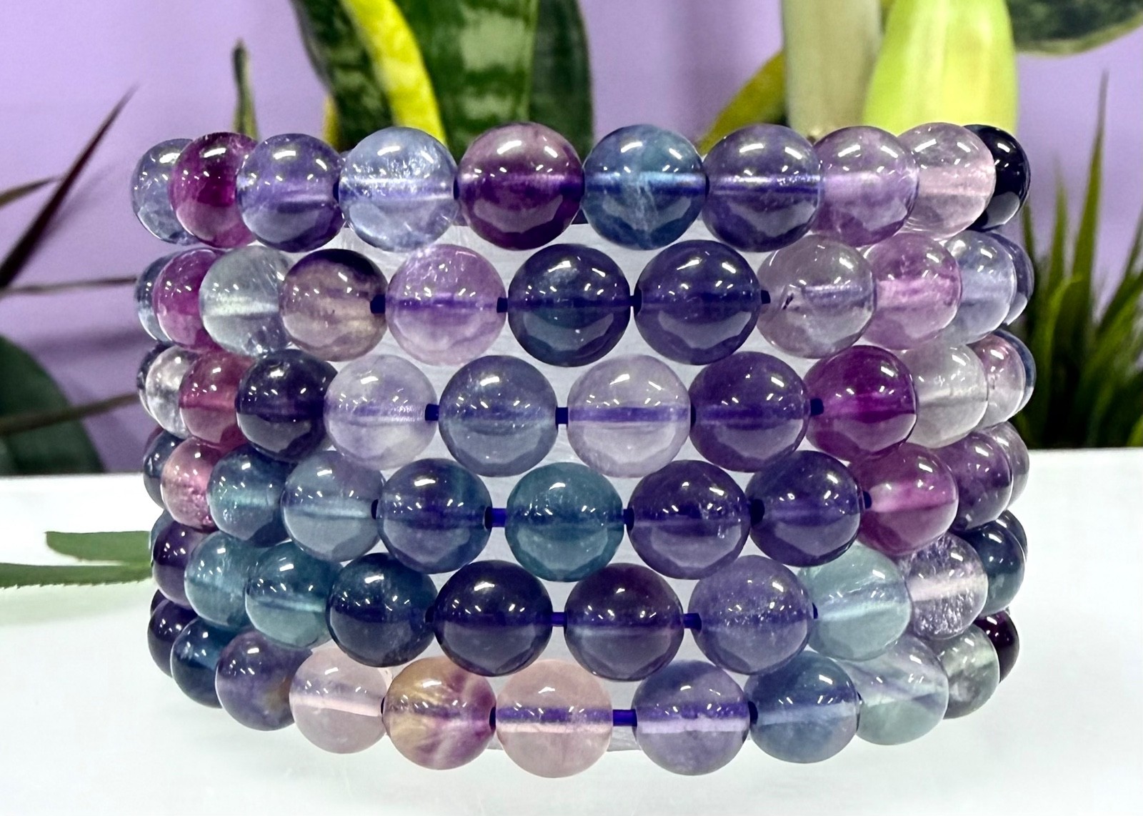 Wholesale Lot 6 Pcs Natural Rainbow Fluorite 8mm 7.5” Crystal Stretch Bracelet