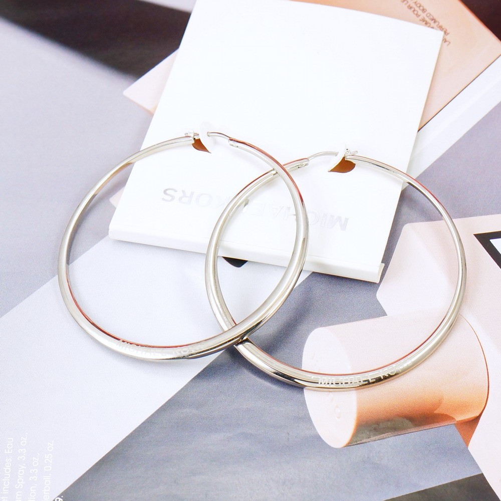 NWDF Michael Kors Crystal Detail Hoop Earrings Silver Black
