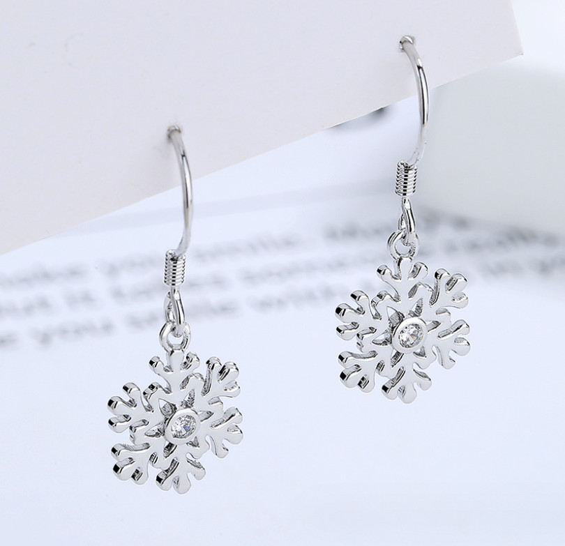 Trendy Flower Snowflake Pave Cubic Zirconia Dangle Drop Hook Earrings