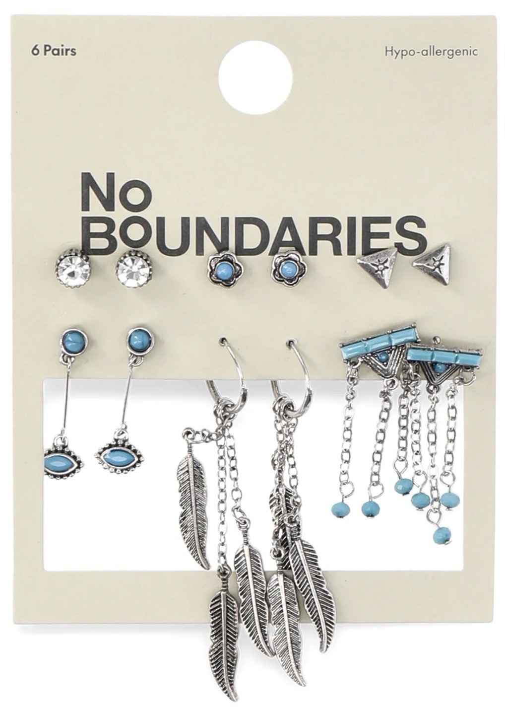 No Boundaries Women’s Hypo-allergenic Dangle & Stud 6 Pairs Earring Pack NWT