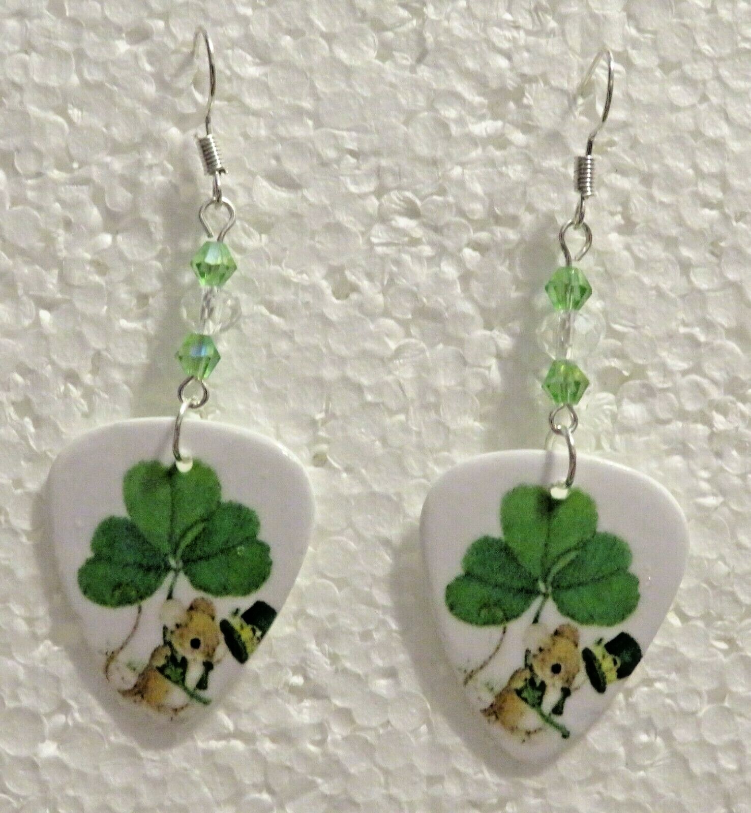 Irish Mouse with Clover Cute Custom Wire Dangle 2″ Earrings