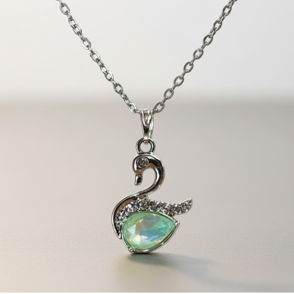Swan Shaped Pendant with Silvery Inlaid Colorful Teardrop Crystal Necklace