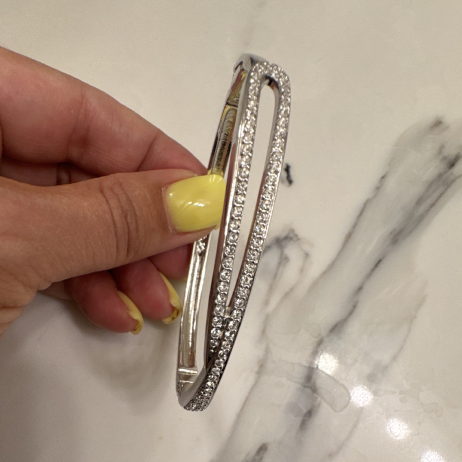 Swarovski Silver Crystal Bangle Bracelet Stackable Push Lock Pavé Setting