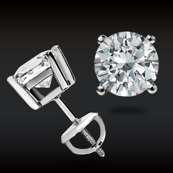 1.0 Ct Round Cut Gra Moissanite Studs Earrings Solid 14K White Gold Screwbk Gift