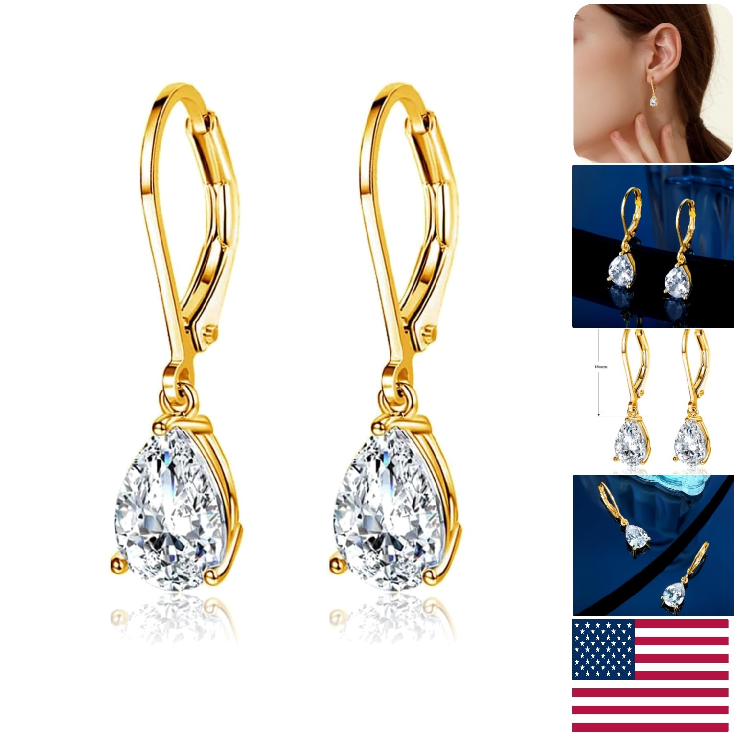 Lightweight Lever Back Earrings with Dazzling Cubic Zirconia – Stylish & Durable