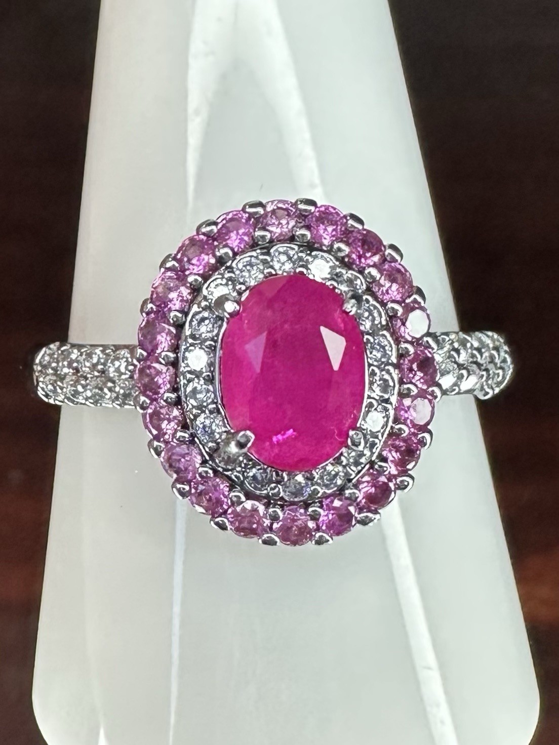 Bomb Party Ring- Treated Genuine Quartz/Lab Corundum- Size 11- Hematite Plated