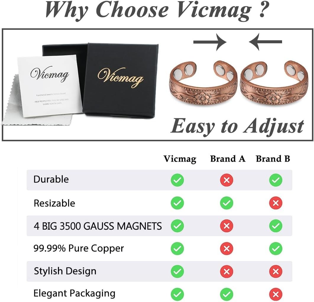 Copper Magnetic Ring for Women 99.9% Copper Finger Ring Strong Magnet Ring Co…