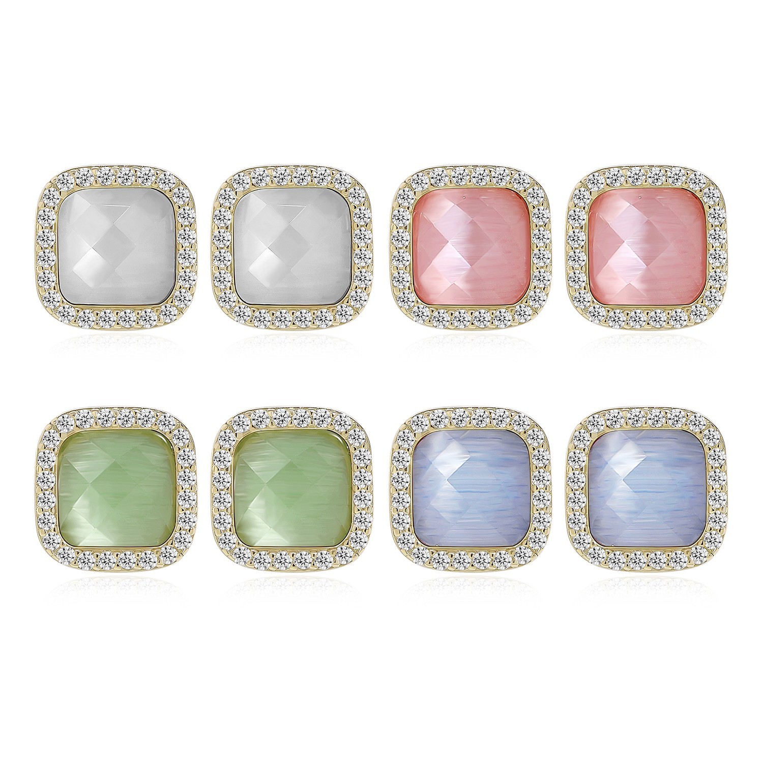 Meissa S925 Silver Square Studs Earrings Pink Blue White Green Geometric Jewelry