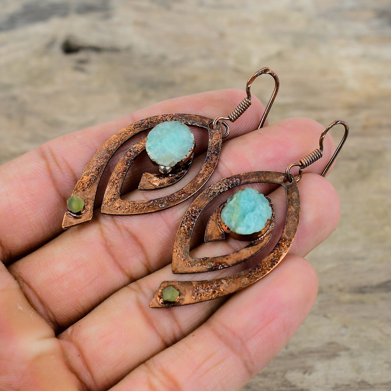 Amazonite Copper Gift For Mother Electroformed Drop/Dangle Earrings 2.52″