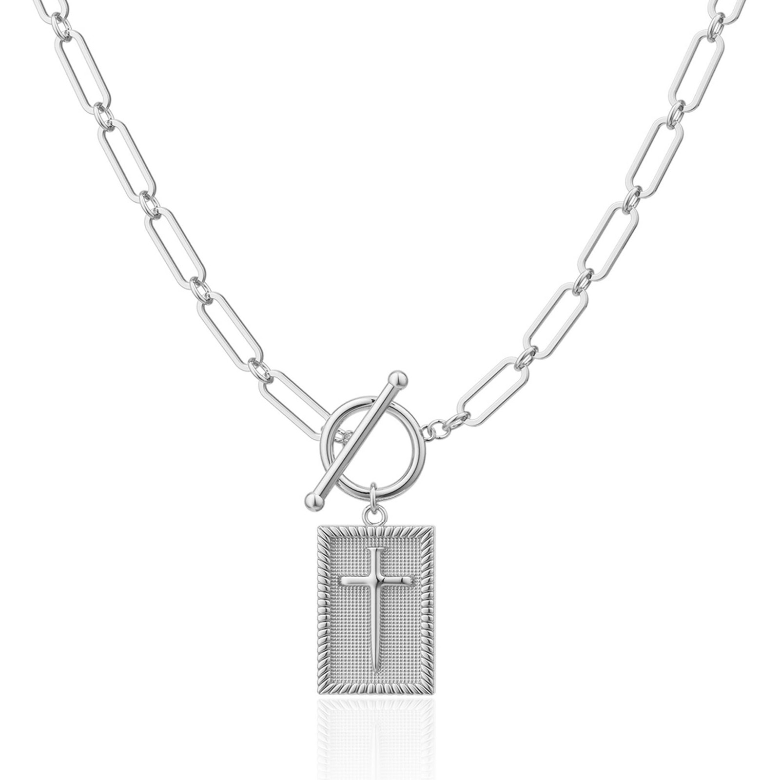 Nogesida Chunky Cross Necklace for Women Trendy Dainty 16.5 inches, SILVER