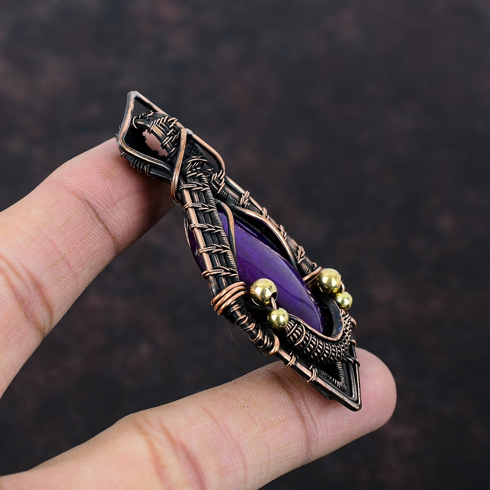 Purple Fire Labradorite Jewelry Copper Gift For Love Wire Wrapped Pendant 2.8″